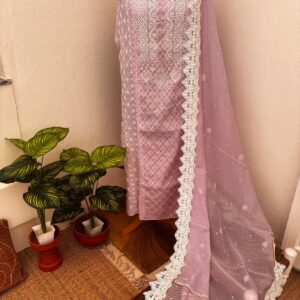 Chikankari Mul Chanderi Straight Suit – Lavendar
