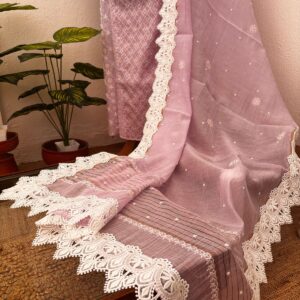Chikankari Mul Chanderi Straight Suit – Baby Pink